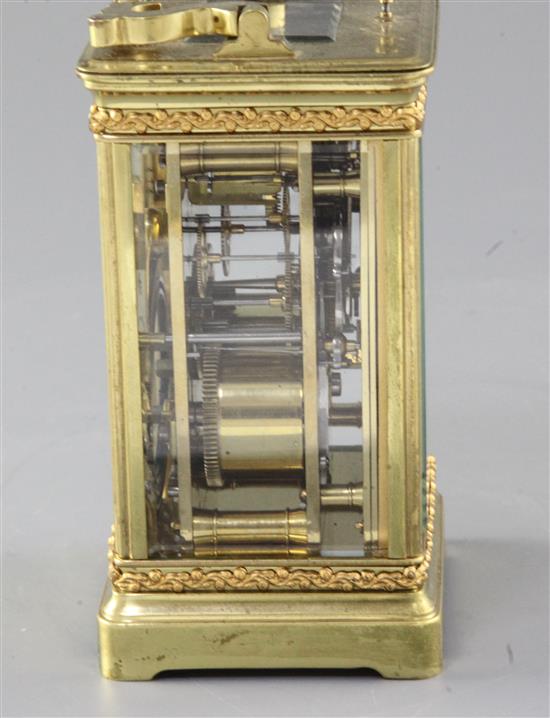 An Edwardian hour repeating gilt brass carriage clock, 13.5cm